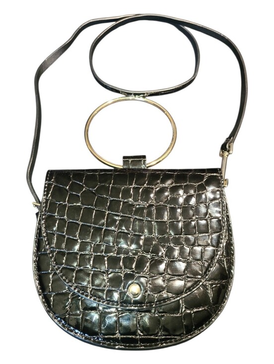 Theory Handbags - Theory Whitney Black Leather Crossbody Gold Hoop - Rare Crocodile Effect